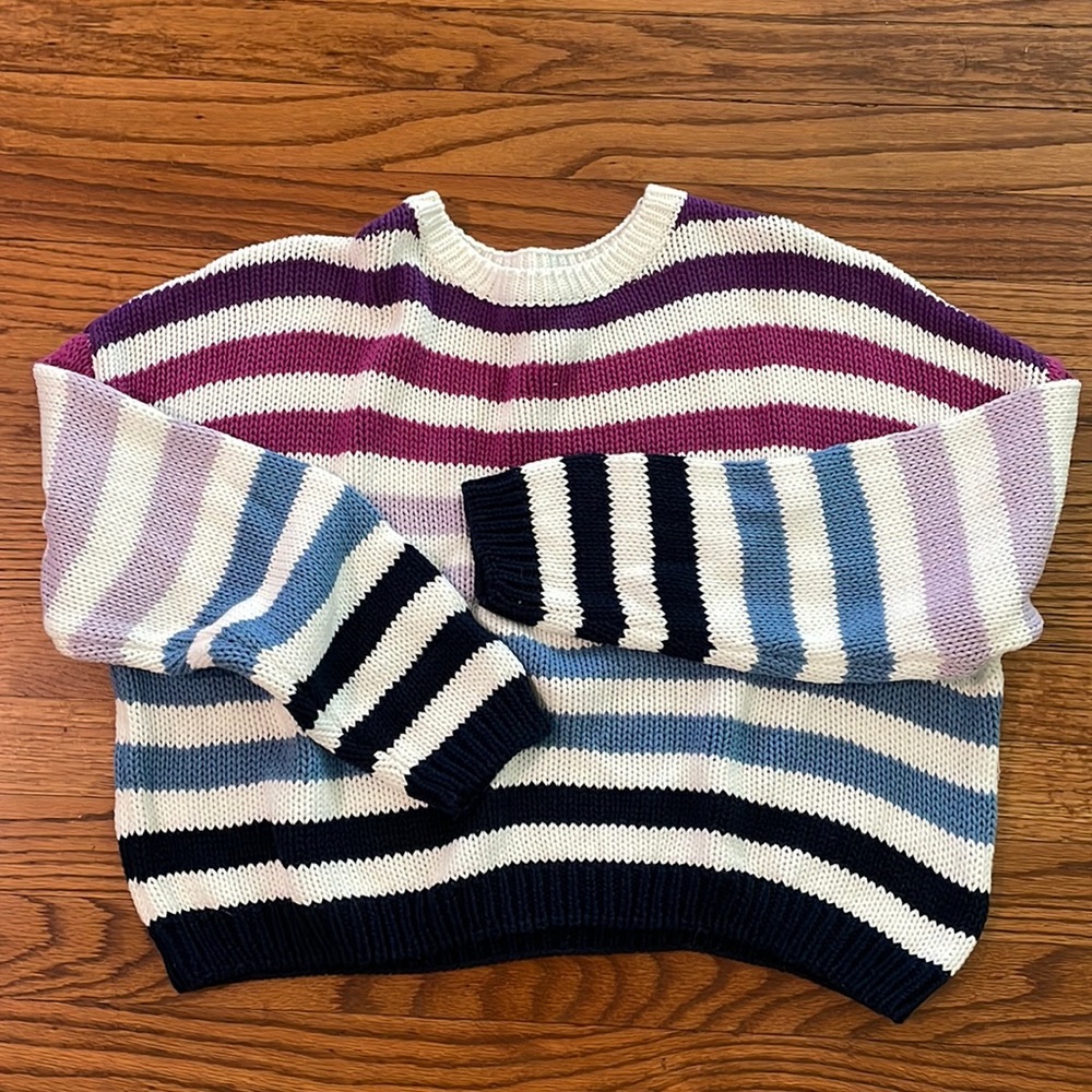 Purple blue and white striped sweater size s
